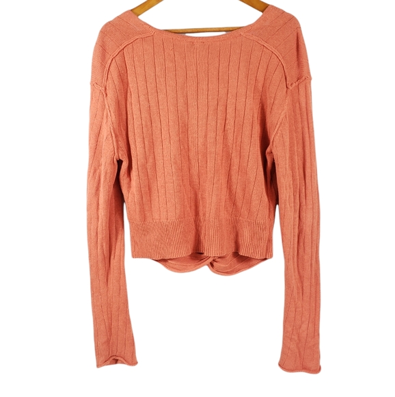 Free People Got Me Twisted V-neck Sweater Top Rusty Orange Size M - Picture 5 of 15